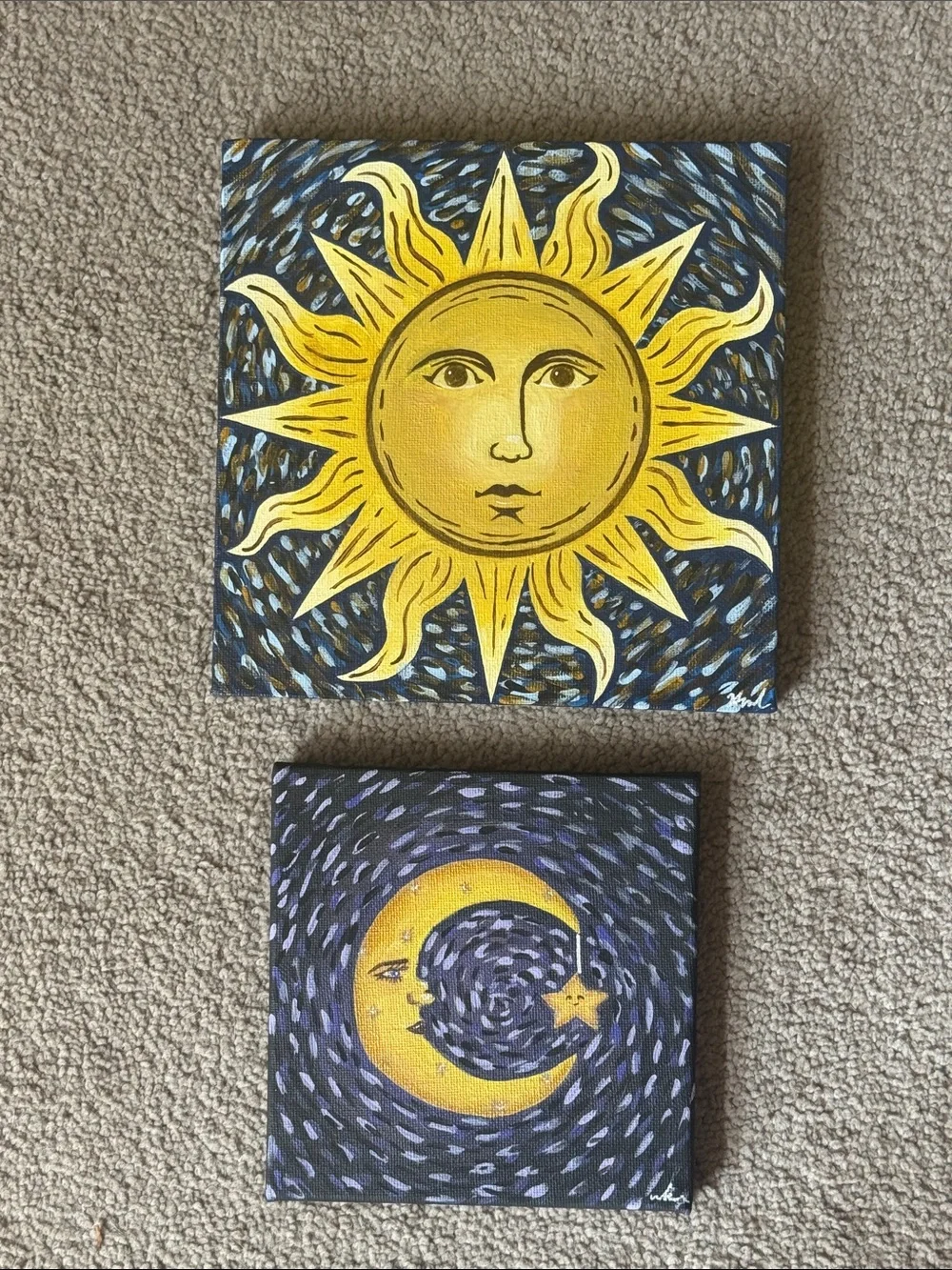 Sun & Moon Canvas Hand Painted Set!